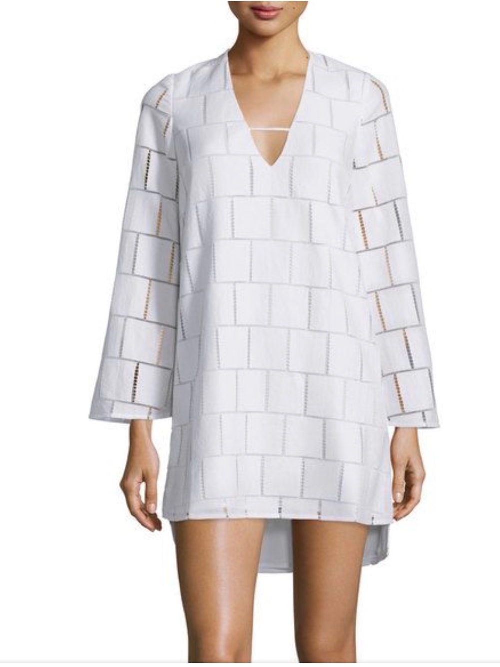Kendall + Kylie Long-Sleeve Grid-Lace White Mini Dress